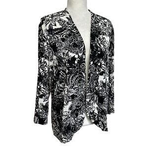 Chicos Womens Tunic Cardigan Sz 2/L Slinky Knit Abstract Floral Paisley Travel